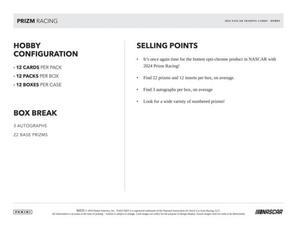 61UHWPsC5HL 2024 Panini Prizm NASCAR Racing Hobby Trading Card Box (3 Autographs Per Box)