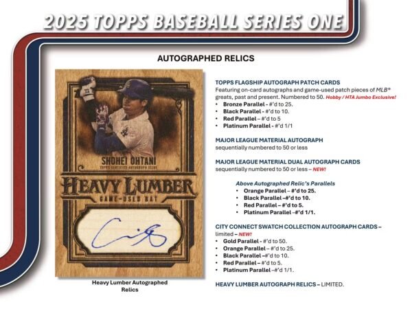 2025 Topps Series 1 Baseball Trading Card MLB Hobby 20 Pack Box (1 Autograph or Relic)