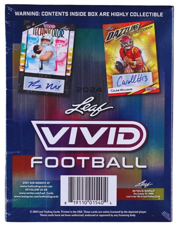2024 Leaf Vivid Football Hobby Trading Card Box 5 Autographs